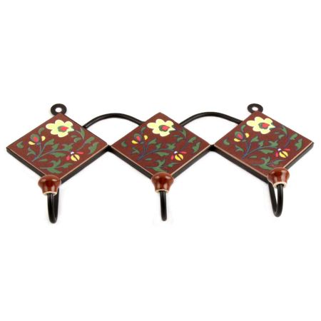 Brown Light Yellow Floral Tiles Hook